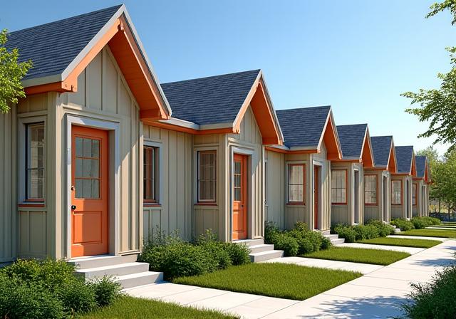 A row of small, well-designed cottage homes for a community project