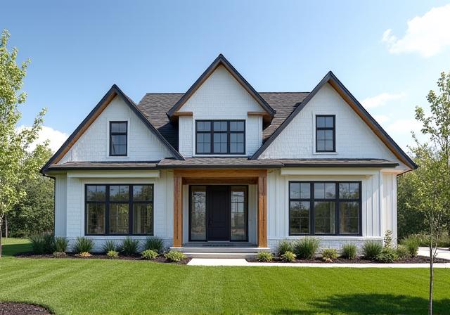 The exterior of the Meadowlark Residence, a modern farmhouse-style home